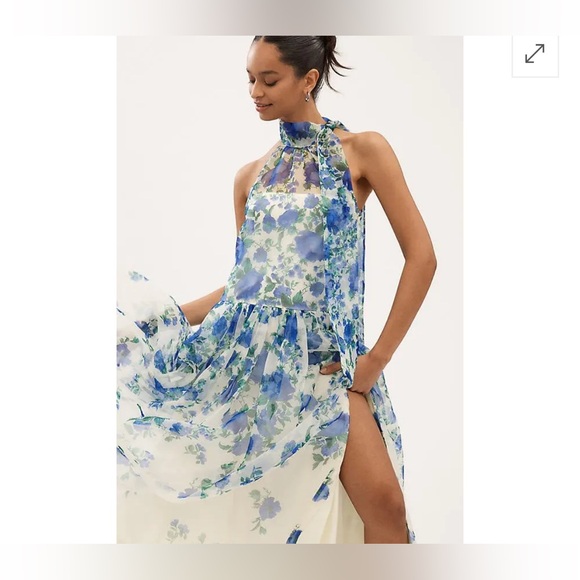 Anthropologie BHLDN Kendall High-Neck Scarf Floral Organza Maxi Dress size S - Picture 5 of 16